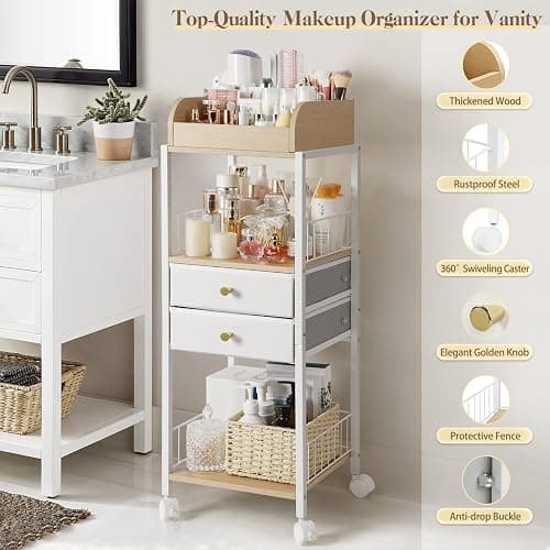 Makeup Organizer, Floor Skincare Organizers, Make Up Organizers and Storage with Drawers, Vanity Organizer Cosmetics Display Cases Holder for Skin Care Nail Polish Perfume Makeup brush Hair Tool thumbnail 7