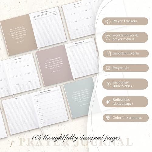 Lanpn Bible Prayer Journal for Women Men, 68 Weeks Linen Bible Study Journal Christian Prayer Notebook Planner with Scripture Verse, Devotional Journal Religious Christian Faith Gifts Women, Beige thumbnail 4