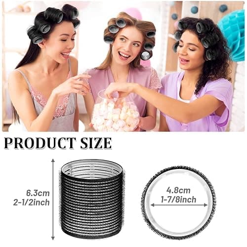 Big Self-Grip Hair Curlers Rollers with Stainless Steel Duckbill Clips for Long, Medium, Thick Hair and Bangs Volume (Black) thumbnail 2