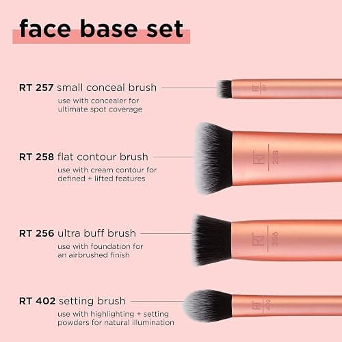 Real Techniques 4 Piece Face Base Makeup Brush Set, For Concealer, Foundation, Contour, & Setting Powder, Makeup Brushes For Blending & Buffing, & Sculpting, Travel Friendly, Gift Set, Cruelty-Free thumbnail 3