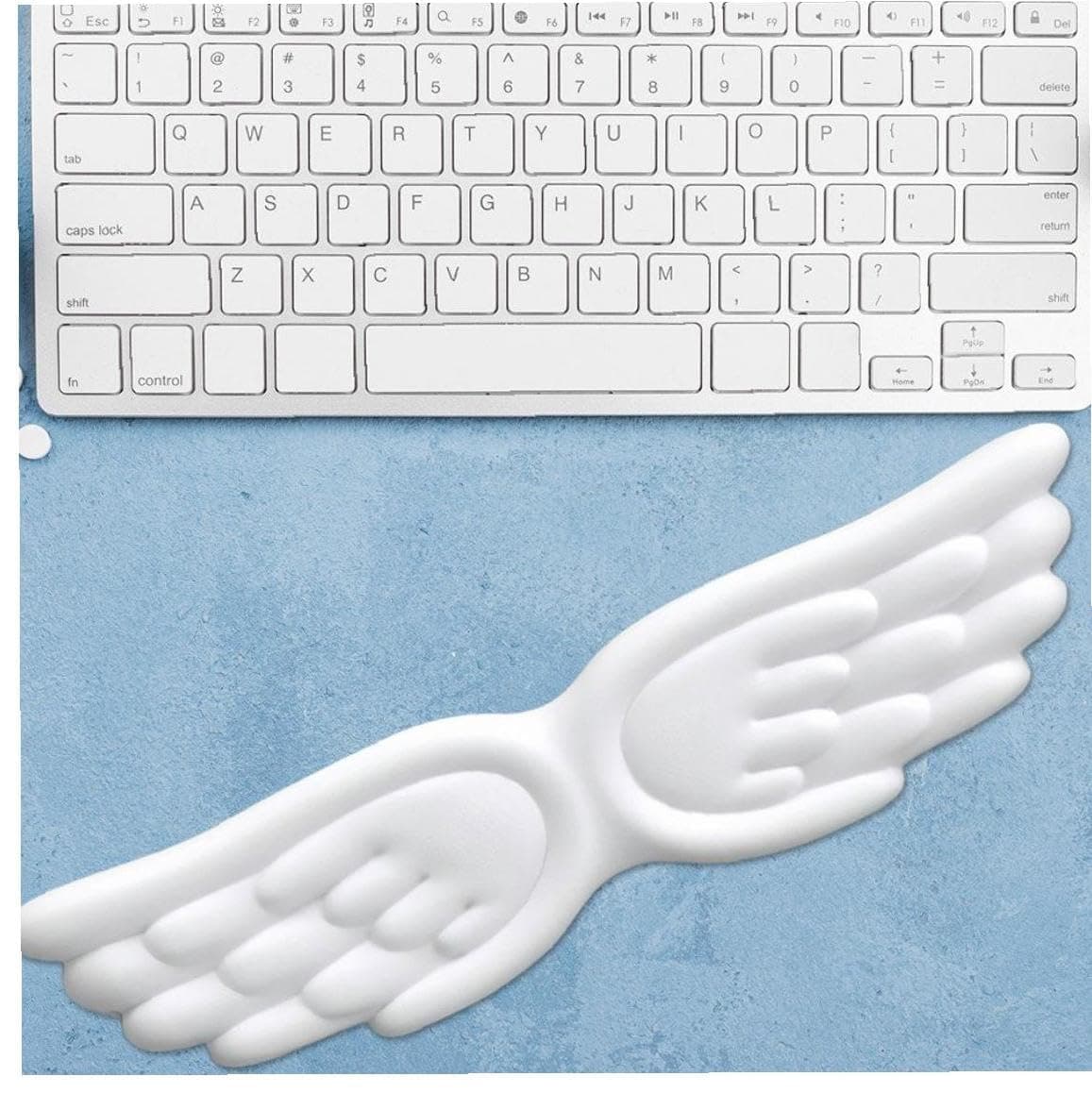 Keyboard Wrist Rest, Angel Wings, Anti-Slip Sole, Wrist Cushion, Computer Cushion, Wrist Rest, Memory Foam, PU Material, Memory Cotton, Reduce Fatigue, Pain Relief, Computer, Laptop, Home Office, Pc Game (White) thumbnail 4