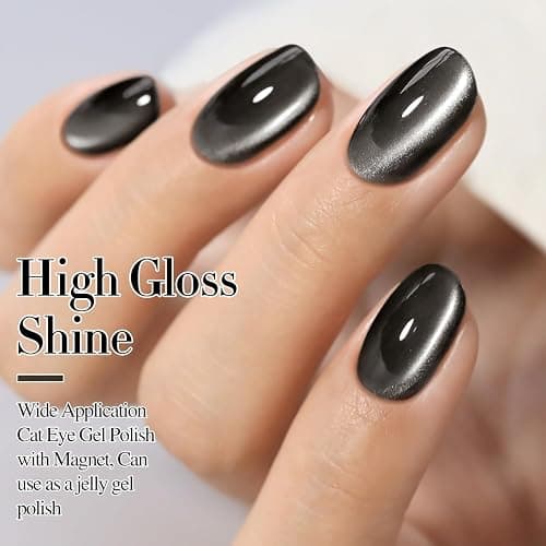 Double Rhythm Jelly Glass Cat Eye Gel Polish with Magnet 15ML Holographic Glitter Shimmer Translucent Sheer Color Magnetic Nail Polish Salon DIY at Home (Jelly Black-MC1115) thumbnail 8