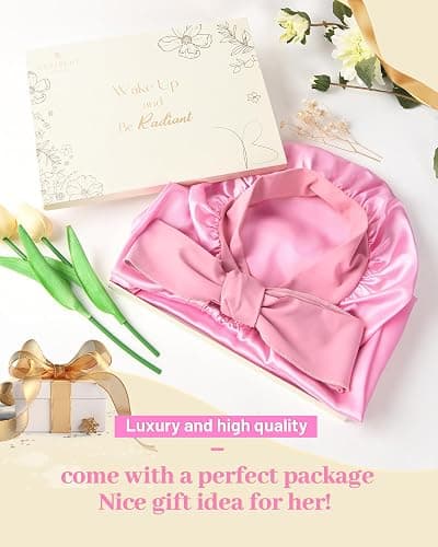 YANIBEST Long Bonnet Satin Bonnet for Sleeping Braid Bonnet with Tie Band Silk Sleep Bonnet for Women Locs Pink thumbnail 6