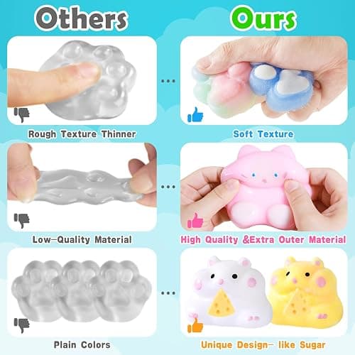 Taba Squishy 20Pack, Fufu Squishy Fidget Toys Kit, Include Squishies Chick Toys, Cat Paws, Hamster, Stress Relief Toy, Squeeze Toys, Party Favors, Birthday Gift for Girls, Boys, Kids thumbnail 5