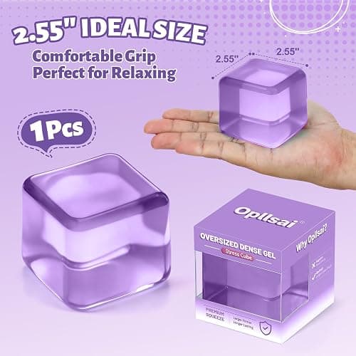 Oversized Dense Gel Stress Cube (2.55") - Anxiety Relief Fidget Toy - Larger, Firmer, Slow-Rise - Dual-Reinforced Leak-Proof Design - Premium Sensory Gift for Adults & Teens thumbnail 2
