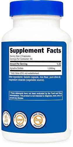 Nutricost Agmatine Sulfate 1000mg, 120 Capsules - Gluten Free, Non GMO, 500mg Per Capsule - 120 Count (Pack of 1) thumbnail 5