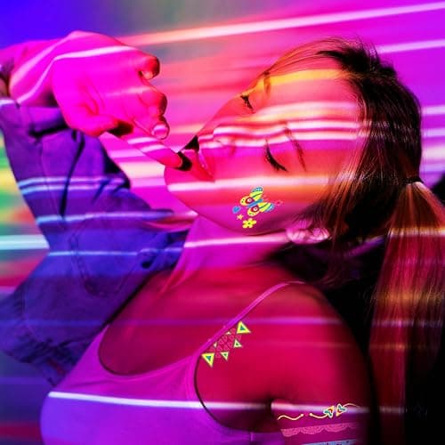 Temporary Tattoos 170 PCS Glow in The Dark Tattoos that React to Neon UV Black Light, Tattoos for Kids Teens and Adult, Neon Glow Party Decorations, Glow in The Dark Party Supplies, Glow Party Favors - A-Blacklight Neon UV Tattoos thumbnail 5