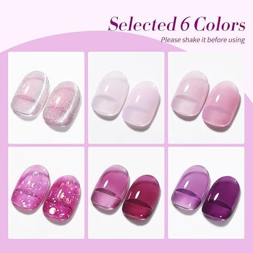 BORN PRETTY Jelly Purple Gel Nail Polish Transparent Sheer Pink Grape Purple Shimmer Glitter Jelly Gel Polsih Nail Art Manicure DIY at Home 6PCS thumbnail 7