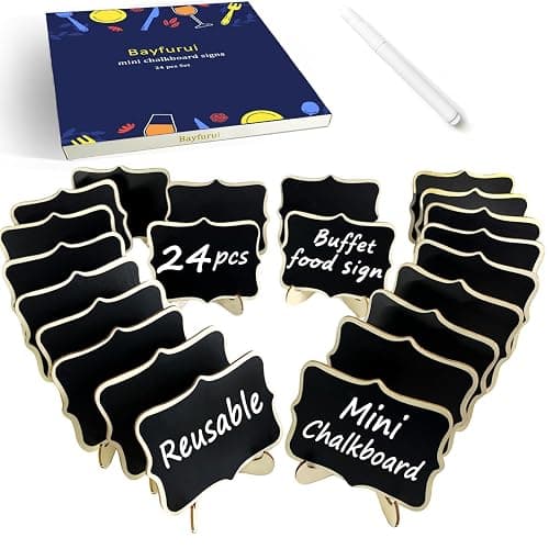 24 PCS Mini Chalkboard Signs with Stand,Food Labels for Party Buffet, Food Tag/Name Card for Wedding Table, Name Tag Drink Labels Taco/Candy Bar/Bake Sale Food Sign, Catering Supplies Buffet Display - Image 1