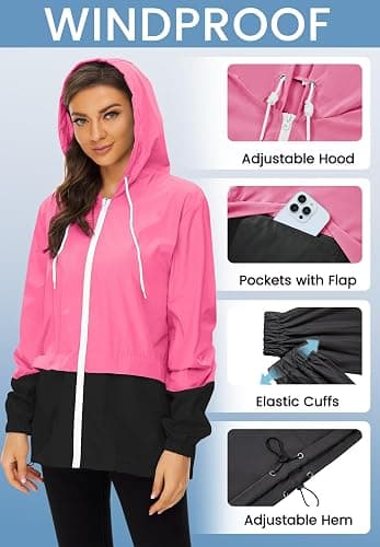 Zando Lightweight Rain Jacket Women Waterproof - Raincoat for Women Packable Rain coat Hooded Windbreaker for Travel Outdoor thumbnail 5