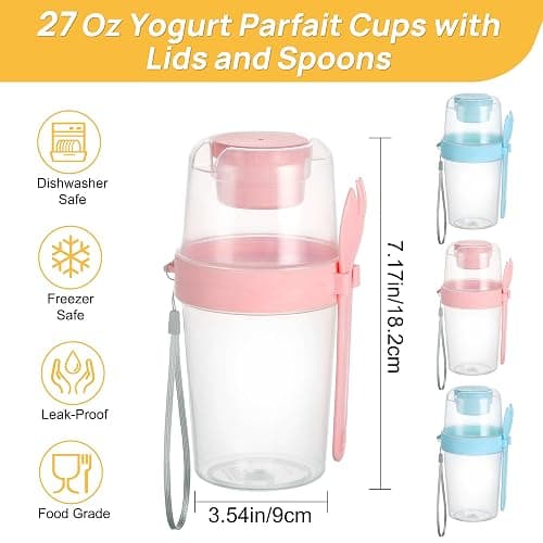 Vtopmart 4 Pack 27oz Yogurt Parfait Cups with Lids and Spoons, Overnight Oats Containers, Reusable Topping Compartment for Breakfast with Yogurt, Cereal or Oatmeal On-the-Go thumbnail 5