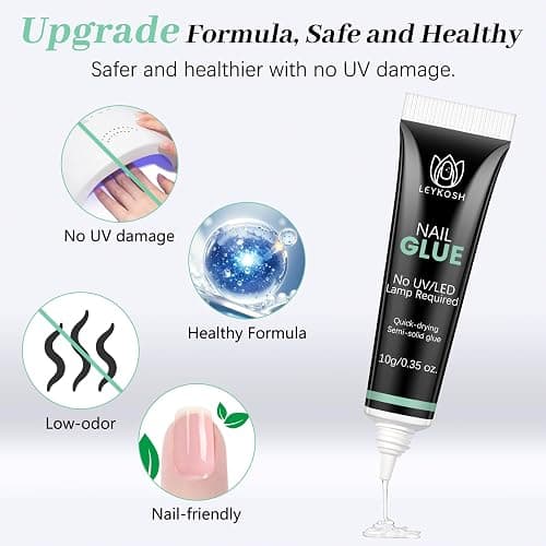 Nail Glue for Press Ons, 10s Fast-Drying No U V Light Needed - Upgrade Super Strong Semi Solid Nail Glue Last Up to 28+ Days & Easy to Remove, 10g*2 High Capacity Suitable for Fake & Acrylic Nail Tips thumbnail 4