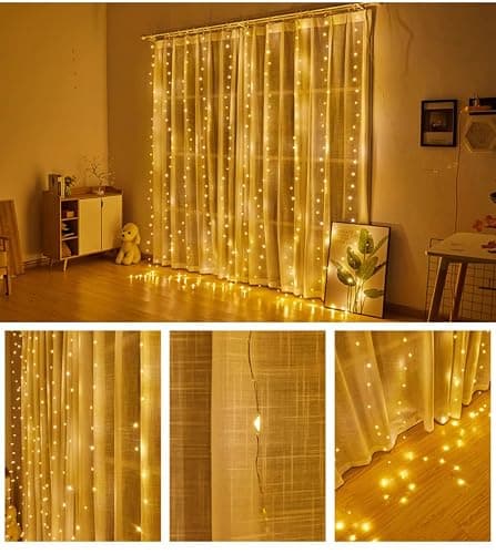 poripori 300 LED Curtain String Lights, Twinkle Fairy Lights for Bedroom with 8 Lighting Modes, USB Christmas Lights for Party Home Bedroom Indoor Wall Room Decor (Warm White) thumbnail 5