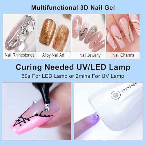 MUSILAN Nail Rhinestone Glue,Super Strong Rhinestones Gel Nail Glue for 3D Nails Beads Stickers Stones Crystals Diamond Art Jewels 3D Decorations Tools,Cured Need thumbnail 9