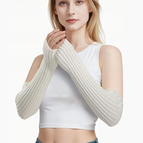 Clothirily Arm Warmers, Women's Long Knit Fingerless Gloves with Thumb Hole | Stretchy Knit Fabric, Long Sleeve Coverage to Elbow, Ideal for Layering & Cold Weather, Fashionable Ribbed Texture, 2 Pairs thumbnail 6
