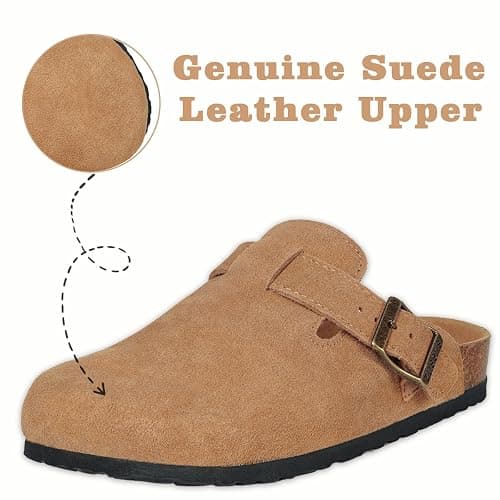 Kids Suede Clogs Boys Girls Cork Footbed Potato Shoes Classic Slip On Leather Mules Children Indoor Outdoor Sandals with Adjustable Buckle thumbnail 2