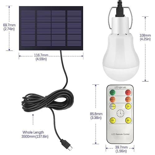 Ddlisu 3W Solar LED Shed Lights Portable USB Charge Shed Light with Battery Panel Remote Control, Solar Powered Led Light Bulb with Cable 3.5M, Suitable for Indoor and Outdoor Hiking Camping Tent thumbnail 2