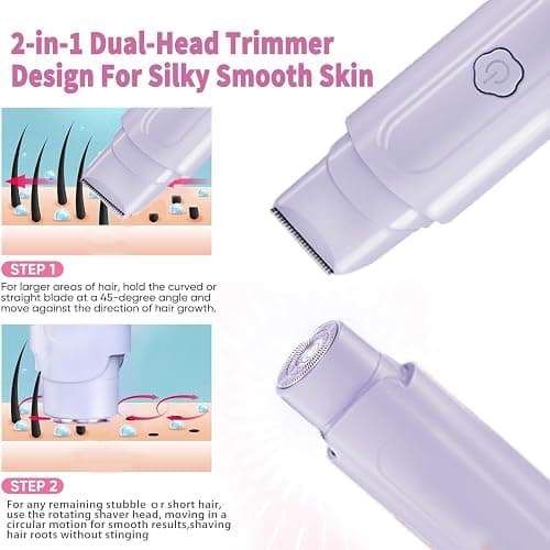 2-in-1 Electric Shaver & Bikini Trimmer for Women - Painless Electric Razor for Face, Body & Intimate Areas, Ultra Silent Cordless Wet/Dry Shaver with Dual Blades, IPX7 Waterproof for Shower & Travel thumbnail 3