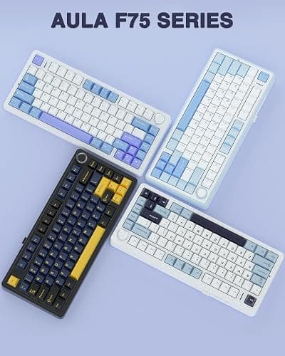 AULA F75 75% Wireless Mechanical Keyboard, Hot Swappable Creamy Keyboard, Pre-lubed Star Vector Switches RGB Backlit Gaming Keyboards, 2.4GHz/Type-C/BT5.0(White&Blue&Purple) thumbnail 9