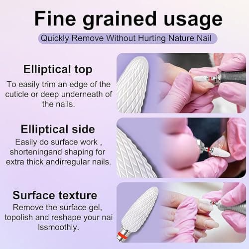 Fantexy 3/32" Ceramic Nail Drill Bit - Remove Acrylic Hard Gels Quickly and Safely,White Ceramic Cone File Bit for Nail Art,Manicure,Pedicure,Gel,Cuticle Clean(Fine - F) thumbnail 5