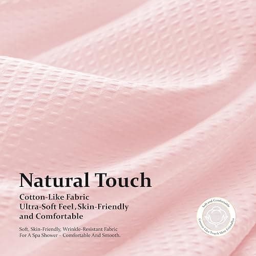 Dynamene Waffle Shower Curtain 256 GSM Heavy Duty Fabric 72"x72" Pink | Thick Textured Cloth, Weighted Hem, Water Repellent Washable, Hotel Luxury Polyester Shower Curtain Set for Bathroom 12 Hooks thumbnail 8
