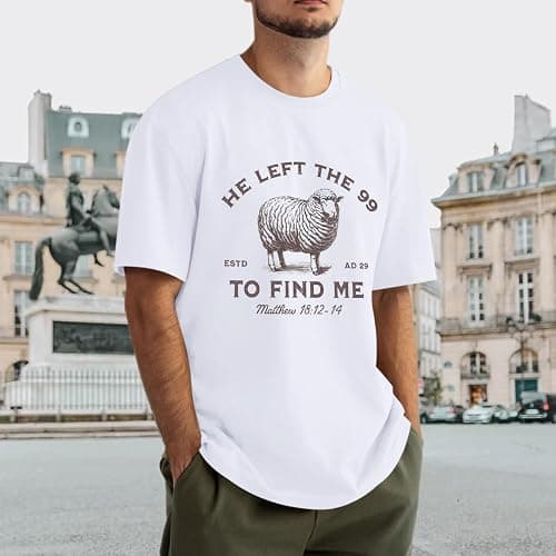 Weripoah He Left The 99 to Find Me Shirt Men Christian Graphic T-Shirts Jesus God Faith Shirts Religious Bible Verse Tees Top thumbnail 4