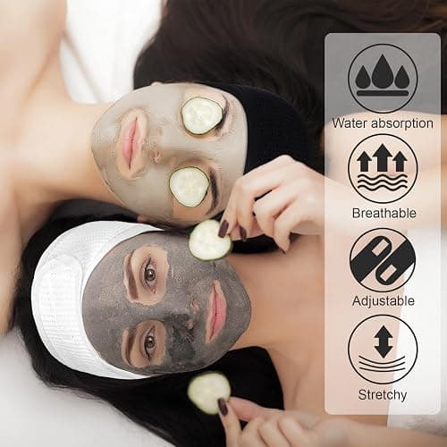 Whaline 3Pcs Spa Facial Headband White Black Grey Head Wrap Terry Cloth Waffle Adjustable Makeup Headband for Bath Sports Washing Face Shower thumbnail 5