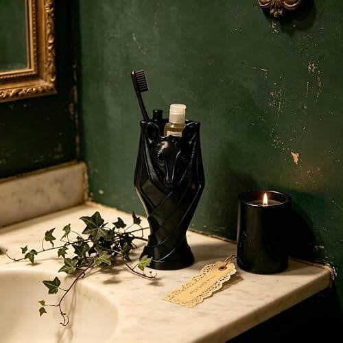 wsmart Black Gothic Bat Makeup Brush Holder - Resin Bat Pen Holder for Desk, Spooky Office Supplies, Emo Room Decor, Goth Home Decor & Gothic Gifts for Women Men thumbnail 4