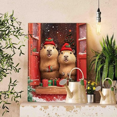 Aihonmin Capybara Christmas Paint by Number for Adults Beginner Christmas Animals Paint by Number Kit on Canvas Snowy Pictures DIY Paintwork Home Wall Decoration 16x20 Inch (Frameless) thumbnail 2