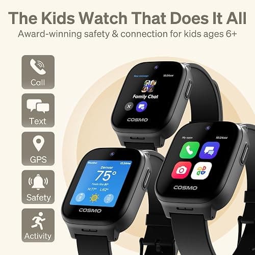 JrTrack 5 Kids Smart Watch by Cosmo | Best Kid-Safe Phone Watch | Precision Real-Time GPS Tracking | Call, Text, Activity, School Settings | Spotify Music | Parental Controls | SOS & Safety Alerts thumbnail 2