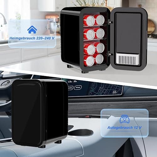 YASHE Mini-Kühlschrank, 6 Liter/8 Dosen, 220–240 V AC/DC, tragbarer thermoelektrischer Kühler, Kühlschränke für Schlafzimmer, Hautpflege, Getränke, Büro, Wohnheim und Auto, Schwarz thumbnail 5
