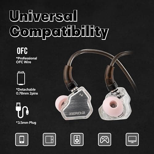 Linsoul 7Hz x Crinacle Zero:2 in Ear Monitor, Updated 10mm Dynamic Driver IEM, Wired Earbuds Earphones, Gaming Earbuds, with OFC IEM Cable for Musician (Without MIC, Silver) thumbnail 6