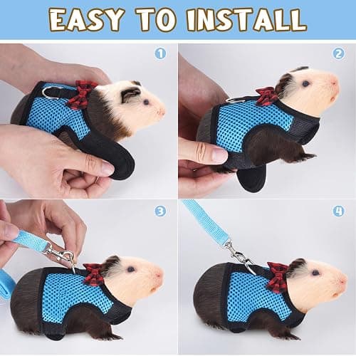 Guinea Pig Harness and Leash, Guinea Pigs Harness, Guinea Pig Leash, Hamster Harness can be Adjusted to Any Size Soft Mesh Harness Leash with Bow for Decoration (2packs) thumbnail 4