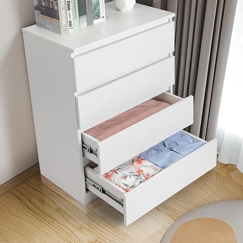 GODECOR Dresser for Bedroom, Modern Wood Dresser Chest of Drawers, No Handle Storage Cabinet for Girls, Anti-Tipping Device, Living Room, Home Office, Hallway Organizer (White, 4 Drawers) thumbnail 7