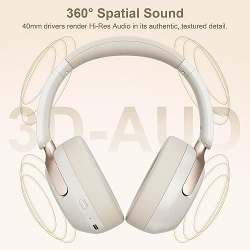 LORELEI QC30 Hybrid Active Noise Cancelling Headphones,Over-Ear Wireless Bluetooth,Beige Protein Leather, Active Noise Control & Transparency Mode,Deep Bass, Built-in Mic thumbnail 6