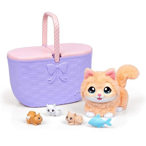 Little Live Pets Mama Surprise Kittens, Interactive Mama, Surprise Toys | Portable basket, fish accessory, 3 baby kittens, and 15+ sounds and reactions for ages 4+ toy cat play - Image 1