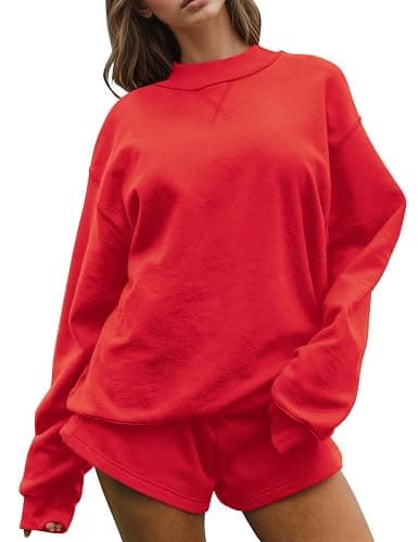 MISSACTIVER Women's 2 Piece Lounge Set Mock Neck Oversized Sweatshirts Sweat Shorts With Pockets Matching Tracksuit Set thumbnail 6