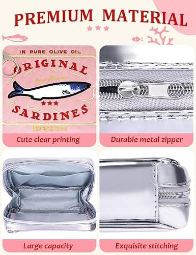 Cessfle Canned Sardines Makeup Bag, Funny Sardine Tin Fish Cosmetic Bag, Creative Cute Makeup Bag Kawaii Pencil Case Pouch, Coquette Make up Pouch for Women thumbnail 4