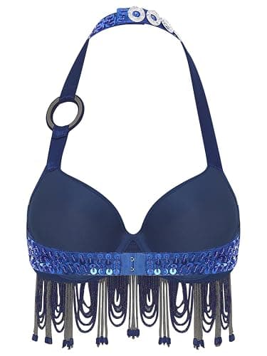 Miutii Women Shiny Sequins Beaded Tassel Underwired Bra Rave Belly Dance Crop Tops Party Clubwear thumbnail 2