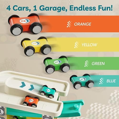 TOP BRIGHT Toddler Toys for 2 Year Old Boy, Wooden Car Ramp Race Track Set | Car Toys for Toddlers 1-3 with Cars and a Garage, Montessori Toys for 12 Year Old Boy Girl,Birthday Gift for Age 18+ Month thumbnail 6