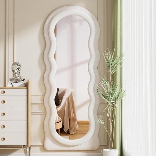 TinyTimes Full Length Mirror Floor Mirror, 63" x 24" Wavy Body Mirror, Standing Mirrors Full Length for Bedroom, Living Room, Cloakroom, Wavy Mirrors, White thumbnail 4