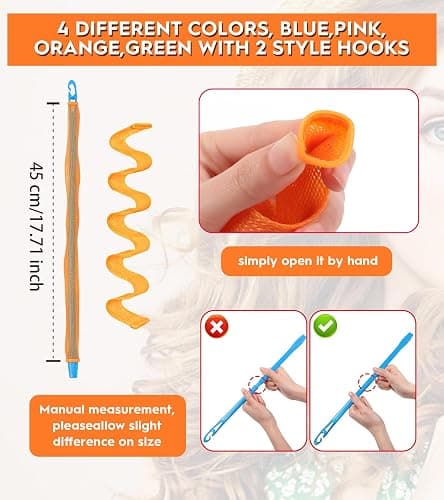 42 Pieces Heatless Waves Hair Curler, No Heat Damage Wavy Hair Curlers with 2 Sets of Styling Hooks, Heatless Curls for Women Girls Long Medium Short Hair (4 Colors,45cm/ 17.7") thumbnail 4