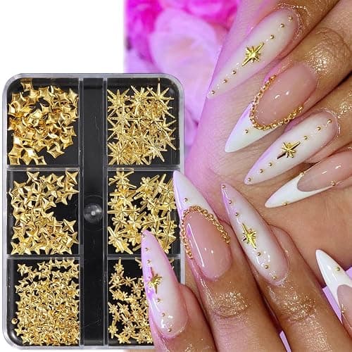 Fspronail Star Nail Charms, 2 Boxes Gold Nail Charms Twinkle Stars Cross Metal Charms for Nails Design Studs Rivets Mix Size Gold Caviar Nail Beads Y2K Decoration for Acrylic Nails thumbnail 5