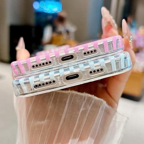 HYUEKOKO Clear Striped Phone Case for iPhone 13 & iPhone 14 & iPhone 15, Fashion Retro Stripe Pattern Aesthetic Cover, Soft TPU Slim Shockproof Case for Girls Women, Clear-Blue thumbnail 7