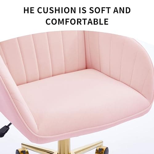 YISHENG Velvet Office Desk Chair with Gold Base, with Wheels,Modern Height Adjustable 360 Degree Swivel Upholstered Vanity Chairs with Arms for Living Room Bedroom,Pink thumbnail 9