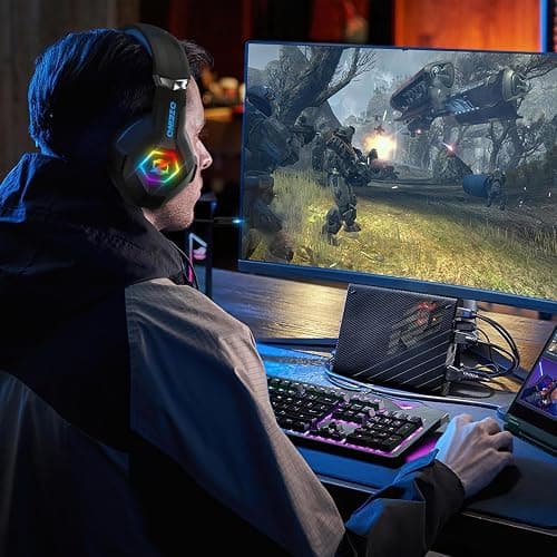 Gaming Headset Stereo Surround Sound Gaming Headphones with Breathing RGB Light & Adjustable Mic for PS4 PS5 PC Xbox One Laptop Mac thumbnail 2