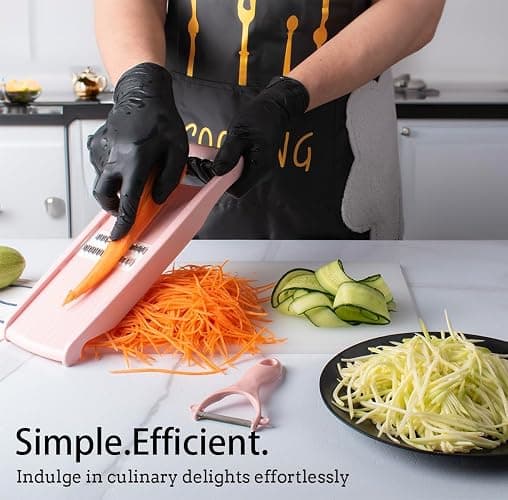 NACOLUS Mandoline Slicer for Kitchen Slicer Vegetable Cutter 5 In 1 Veggie Slicer Potato Slicer waffle fry cutter Hot Swap Mandolin with Peeler for Vegetables Carrot Shredder Cucumber Slicer - Pink thumbnail 2