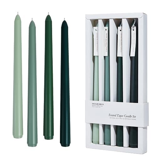 Christmas Green Taper Candles 10'' Non-Toxic Green Shades Ombre Colored Candle Sticks Set of 4 | Natural Soy Candlesticks Colorful Decor Centerpiece Amber Sandalwood Scented - Image 1