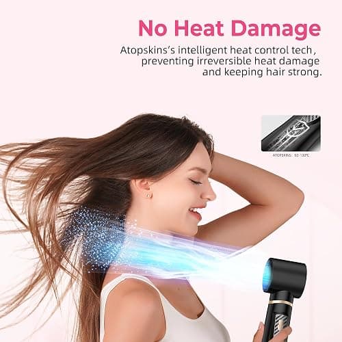 Atopskins 5 in 1 Blow Dryer Brush Set, 1000W Professional Hot Air Styler, Ionic Hair Dryer Brush, 3 Heat Settings, Auto Curling, Fast Drying, Ideal Hair Styling Tools Gift for Women (Black Gold) thumbnail 5