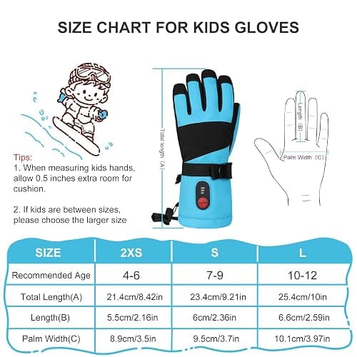 DINSVTA Kids Heated Ski Gloves, 3-Heat Settings, Rechargeable, Water Resistant, Windproof, Ideal for Skiing, Snowball Fights, Cycling thumbnail 4
